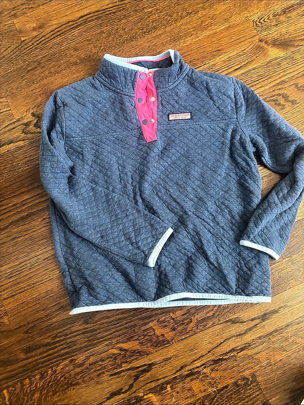 vineyard vines Girls Quilted Shep Shirt Quilted Pullover Blue & Pink Large